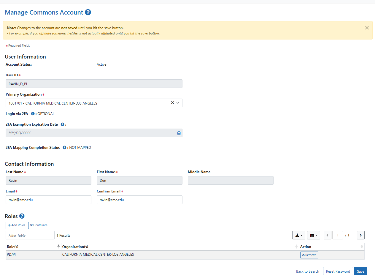 Manage Commons Accounts